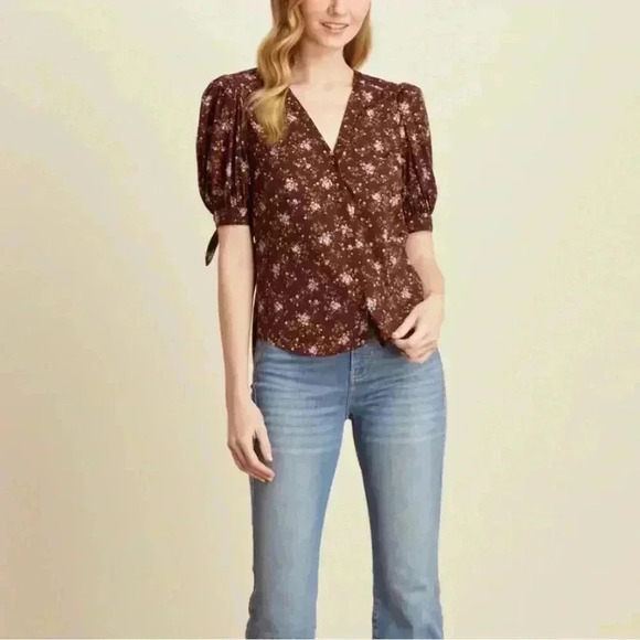 NWT VERONICA BEARD GIZELA FLORAL SILK BLEND BLOUSE TOP MERLOT 0 - Picture 2 of 8